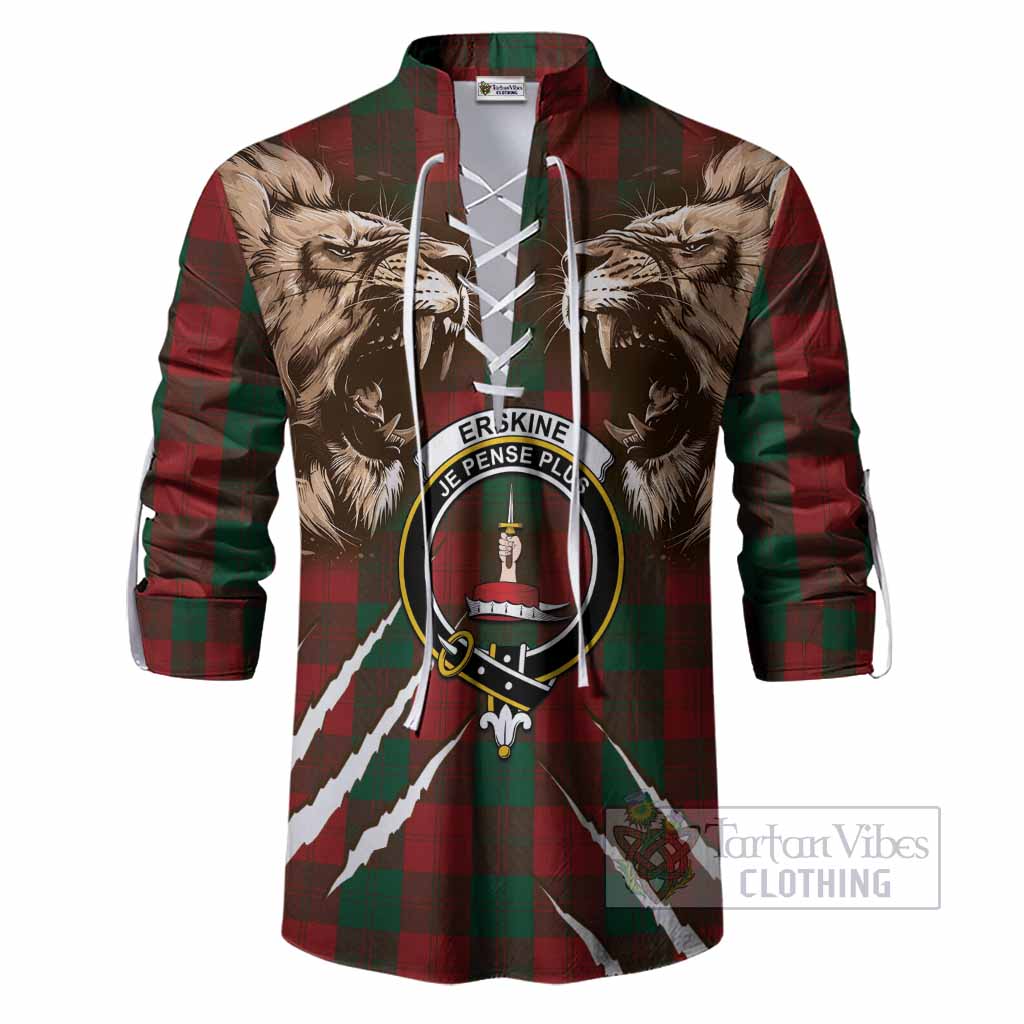 Erskine Tartan Crest Ghillie Shirt Ferocious Lion Style