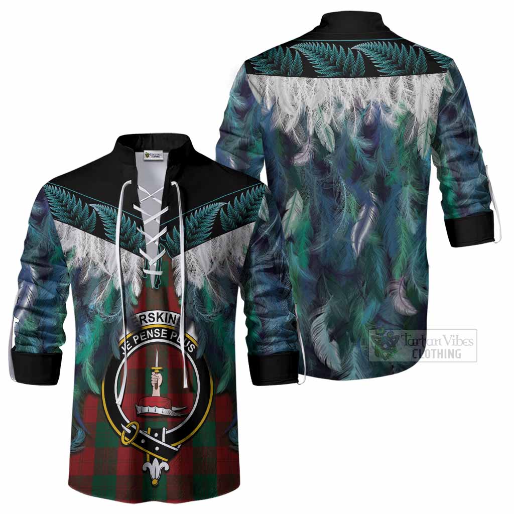 Erskine Tartan Crest Ghillie Shirt New Zealand Maori Korowai Cloak