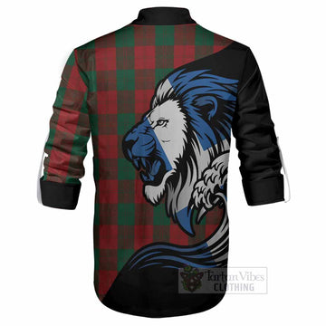 Erskine Tartan Crest Ghillie Shirt Scottish Golden Lions Wave Flow