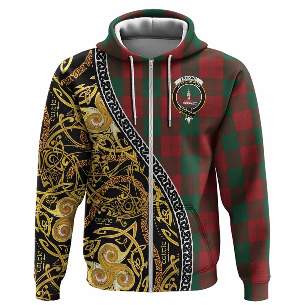 Erskine Tartan Crest Hoodie Celtic Knot and Triple Trickle Spiral Symbols