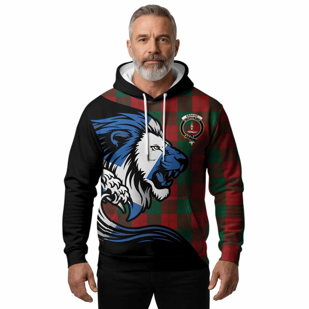 Erskine Tartan Crest Hoodie Scottish Golden Lions Wave Flow