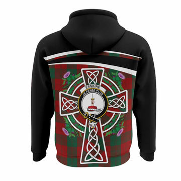 Erskine Tartan Crest Hoodie Scottish Thistle Celtic Cross Alba Gu Brath