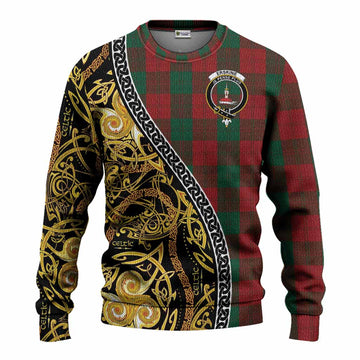 Erskine Tartan Crest Knitted Sweater Celtic Knot and Triple Trickle Spiral Symbols