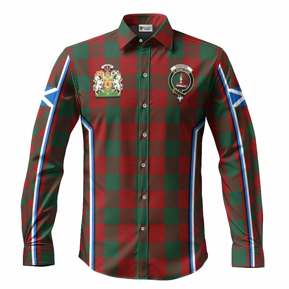 Erskine Tartan Crest Long Sleeve Button Shirts Scotland Coat of Arm Flag Style - Tartan Vibes Clothing