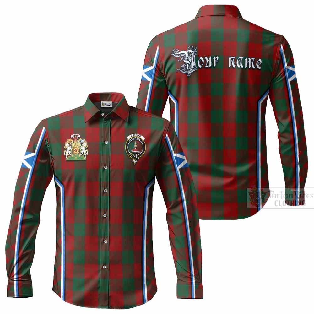 Erskine Tartan Crest Long Sleeve Button Shirts Scotland Coat of Arm Flag Style - Tartan Vibes Clothing