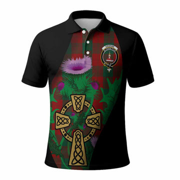 Erskine Tartan Crest Polo Shirt Celtic Cross Thistle Flowers