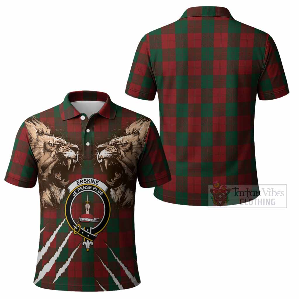 Erskine Tartan Crest Polo Shirt Ferocious Lion Style