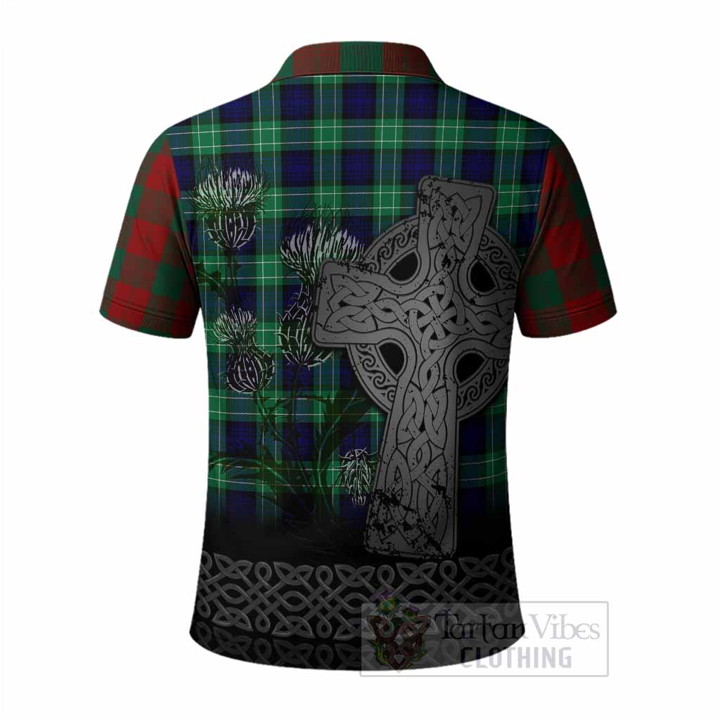 Erskine Tartan Crest Polo Shirt Grunge Celtic Cross Scottish Thistle