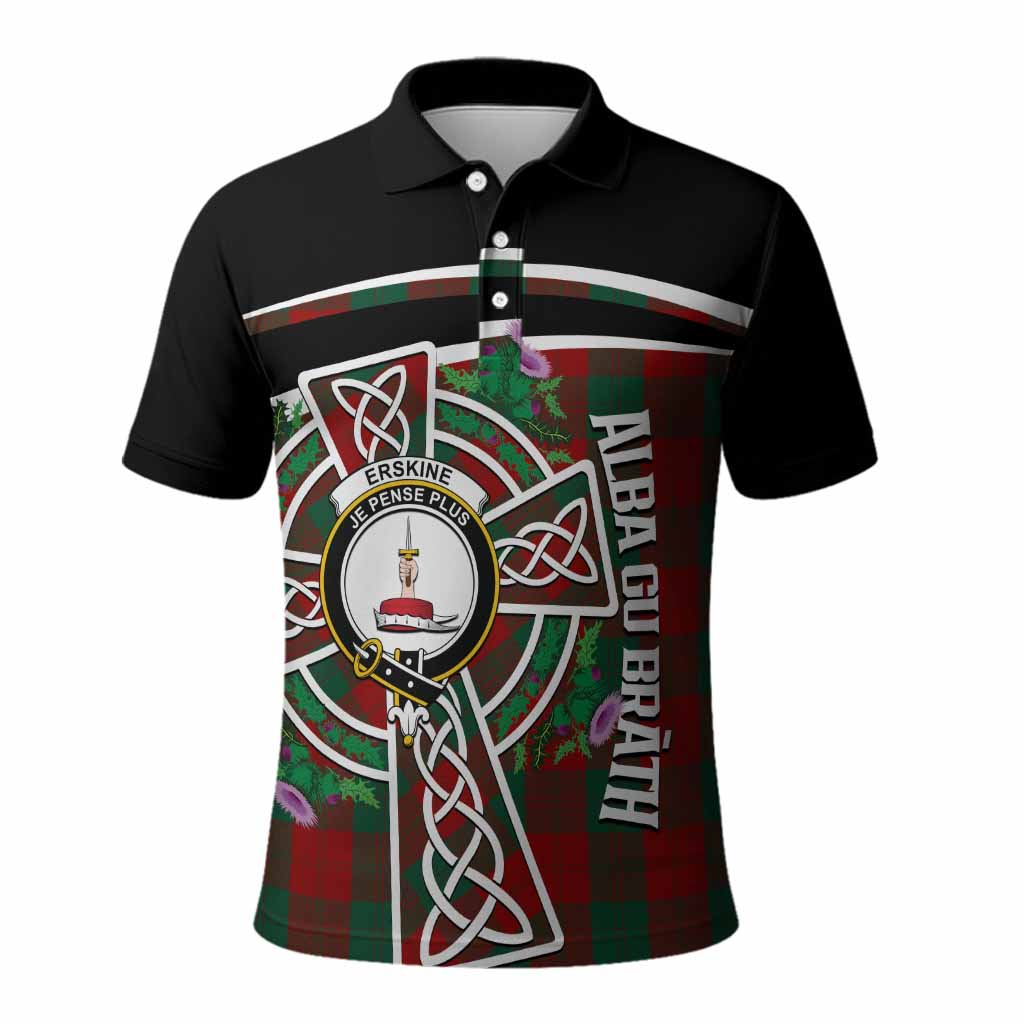 Erskine Tartan Crest Polo Shirt Scottish Thistle Celtic Cross Alba Gu Brath
