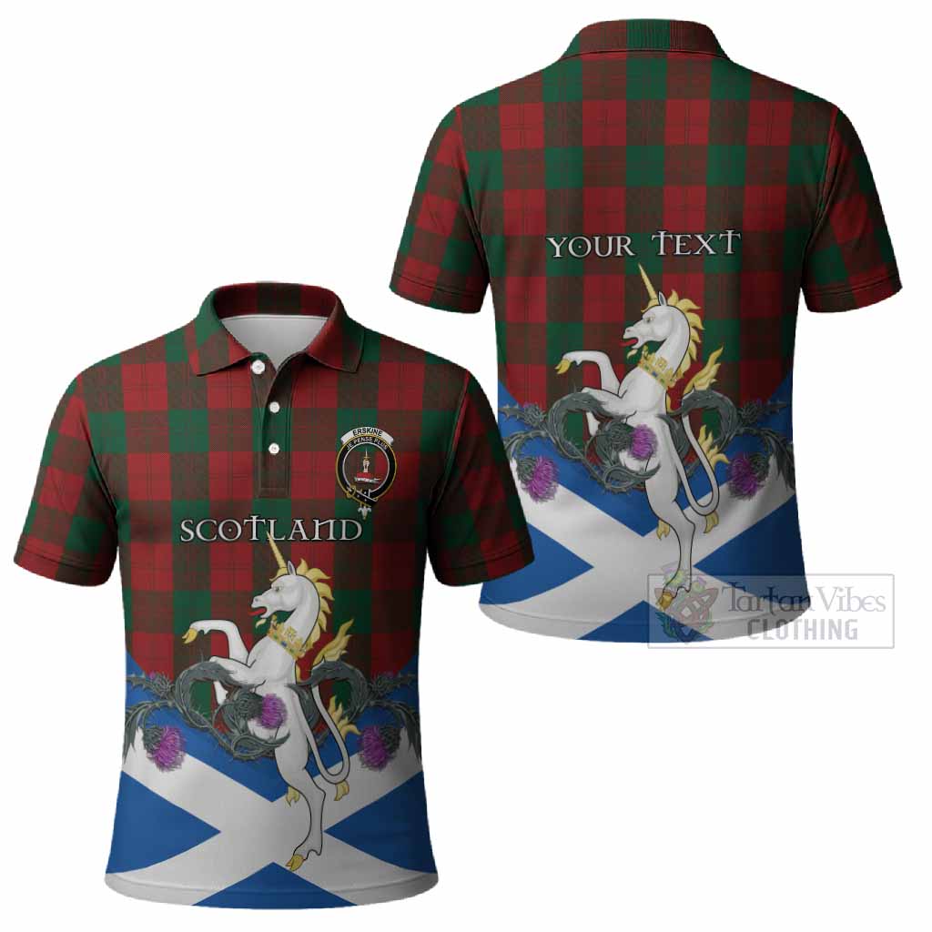 Erskine Tartan Crest Polo Shirt Scottish Unicorn With Thistle
