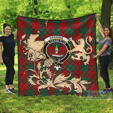 Erskine Tartan Crest Premium Quilt with Scottish Iconic Symbols 