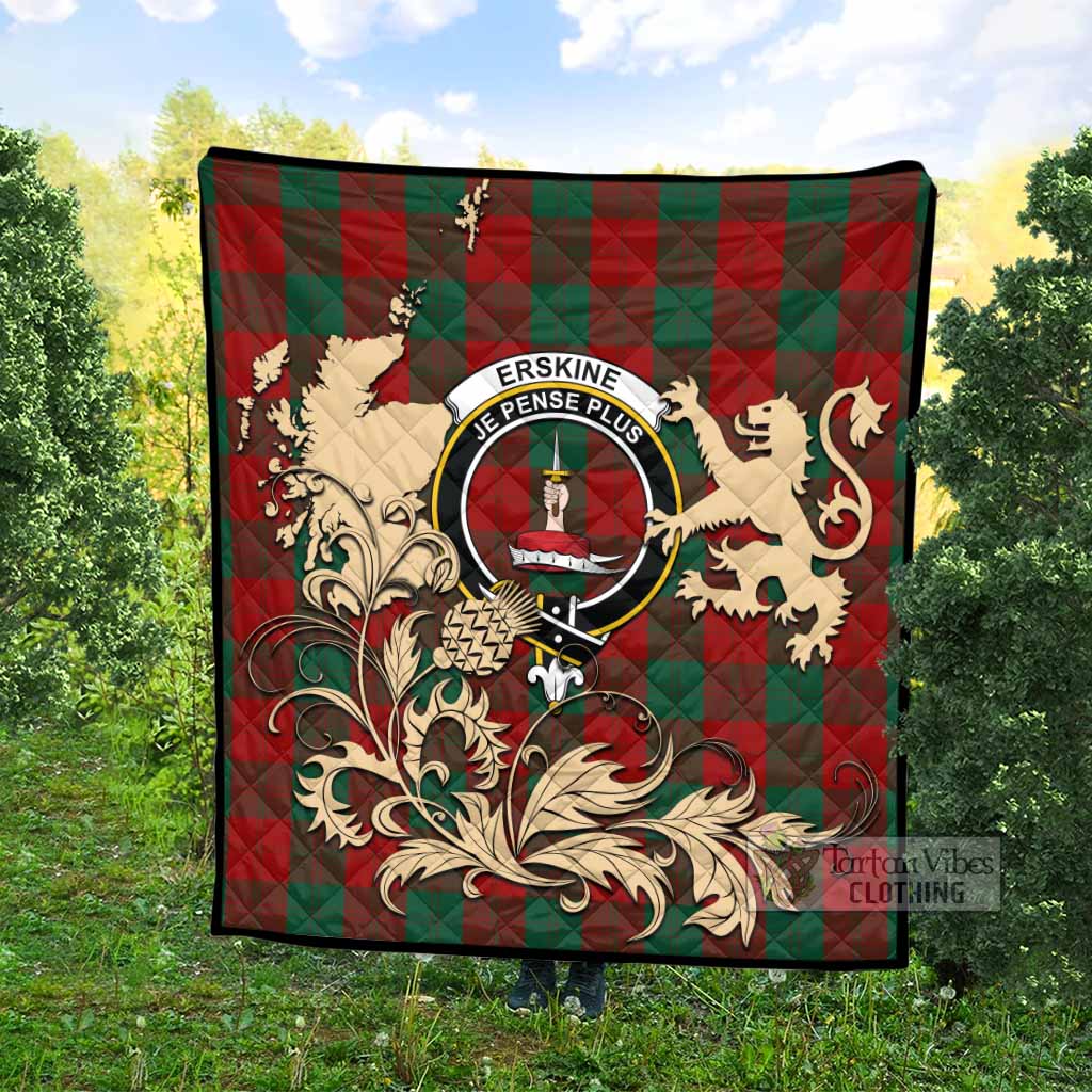 Erskine Tartan Crest Premium Quilt with Scottish Iconic Symbols 