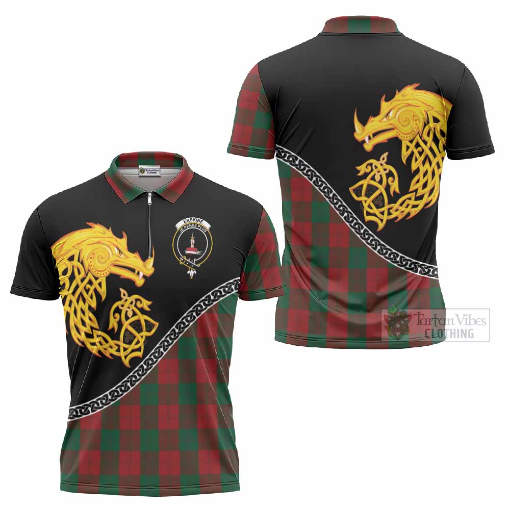 Erskine Tartan Crest Zipper Polo Shirt Legendary Dragon Knot Half Style