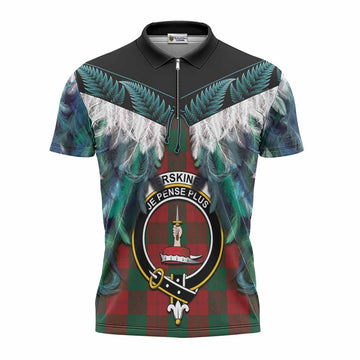Erskine Tartan Crest Zipper Polo Shirt New Zealand Maori Korowai Cloak