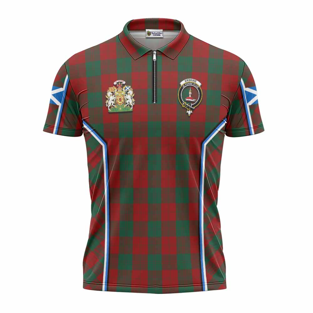 Erskine Tartan Crest Zipper Polo Shirt Scotland Coat of Arm Flag Style - Tartan Vibes Clothing
