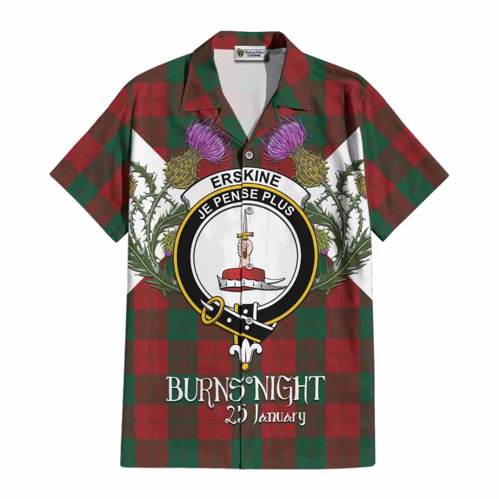 Erskine Tartan Family Crest Cotton Hawaiian Shirt Scottish Burns Night Thistle Floral