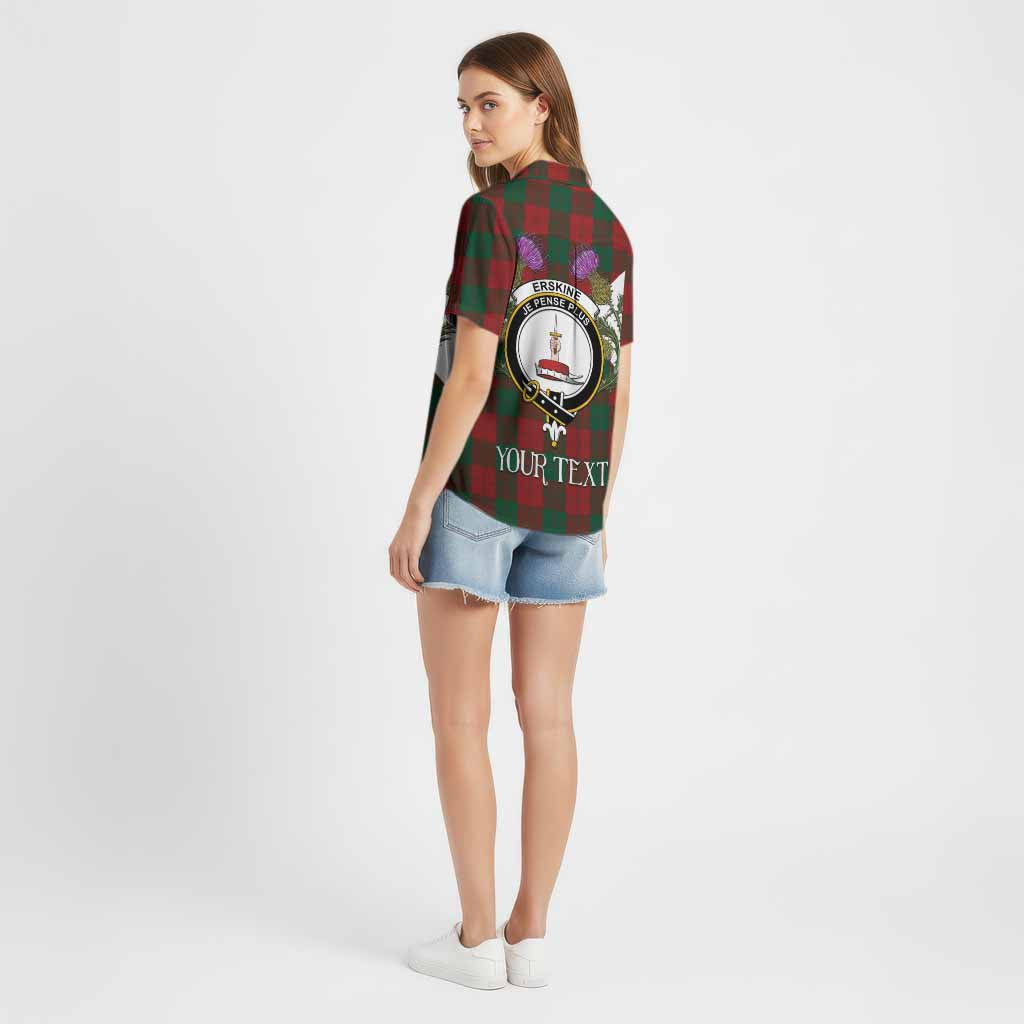 Erskine Tartan Family Crest Cotton Hawaiian Shirt Scottish Burns Night Thistle Floral