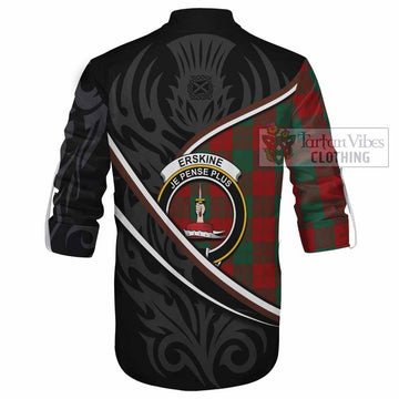 Erskine Tartan Family Crest Ghillie Kilt Shirt Celtic Scottish Thistle Floral - Tartan Vibes Clothing