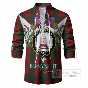 Erskine Tartan Family Crest Ghillie Shirt Scottish Burns Night Thistle Floral