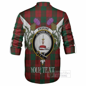 Erskine Tartan Family Crest Ghillie Shirt Scottish Burns Night Thistle Floral