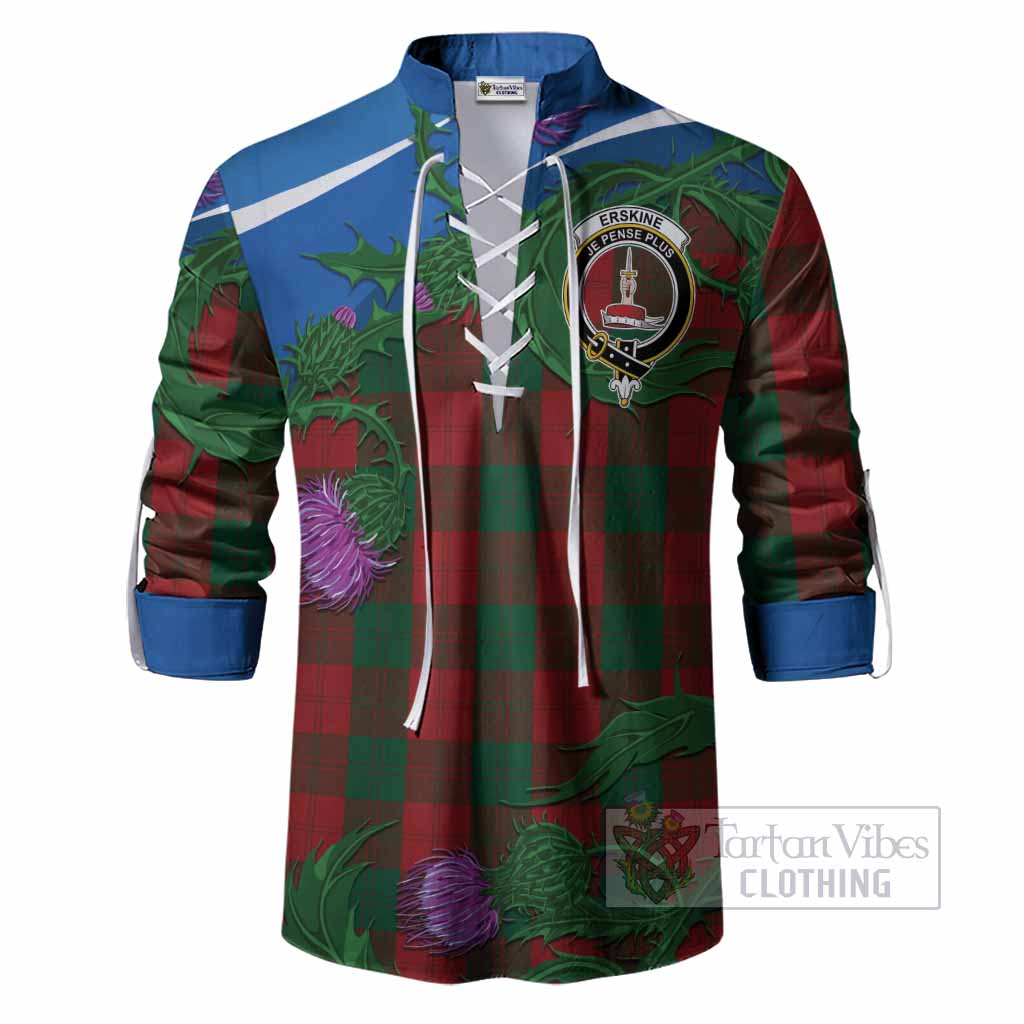 Erskine Tartan Family Crest Ghillie Shirt Thistle in Minimalism