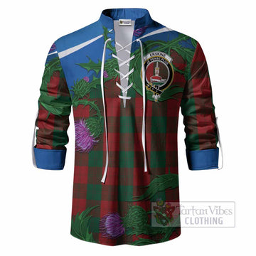Erskine Tartan Family Crest Ghillie Shirt Thistle in Minimalism