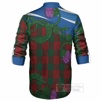 Erskine Tartan Family Crest Ghillie Shirt Thistle in Minimalism
