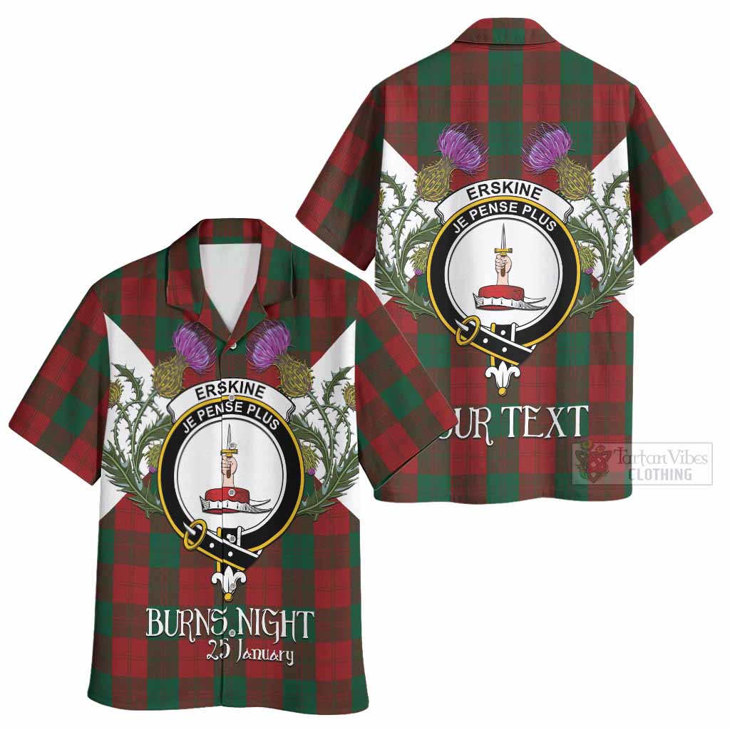 Erskine Tartan Family Crest Hawaiian Shirt Scottish Burns Night Thistle Floral