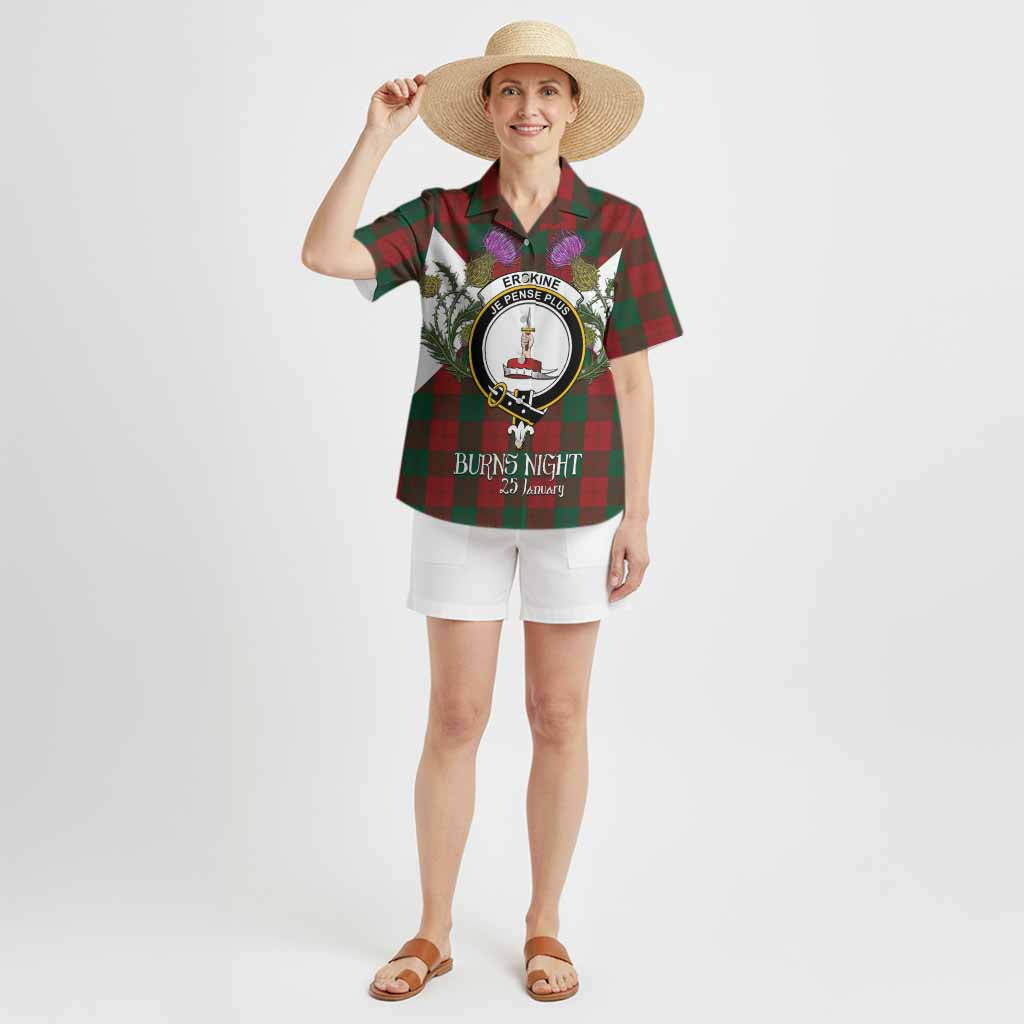 Erskine Tartan Family Crest Hawaiian Shirt Scottish Burns Night Thistle Floral