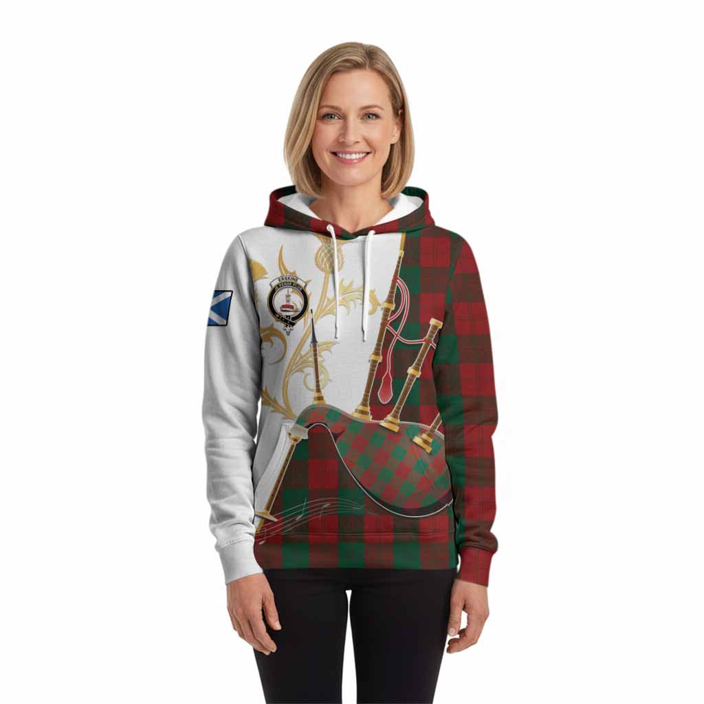 Erskine Tartan Family Crest Hoodie Bagpipes with Scottish Thistle