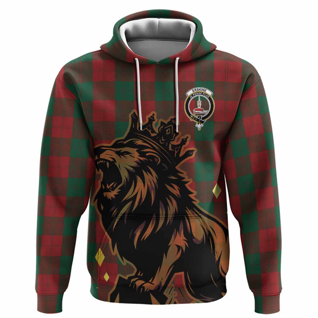 Erskine Tartan Family Crest Hoodie Crowned Lion Roaring