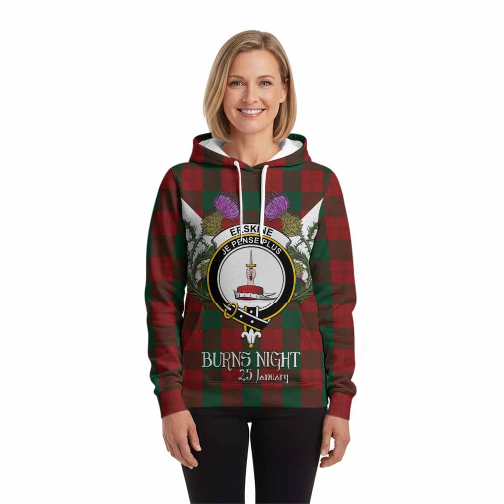 Erskine Tartan Family Crest Hoodie Scottish Burns Night Thistle Floral