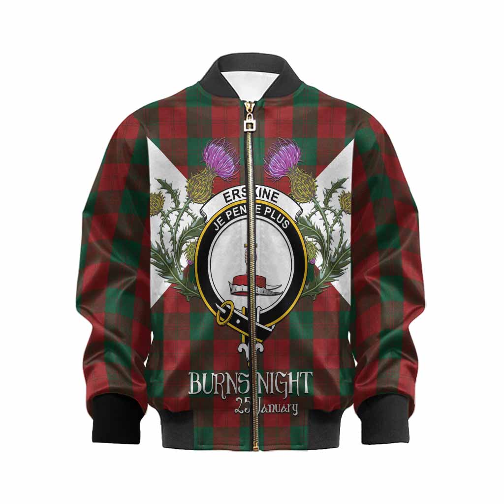 Erskine Tartan Family Crest Kid Bomber Jacket Scottish Burns Night Thistle Floral