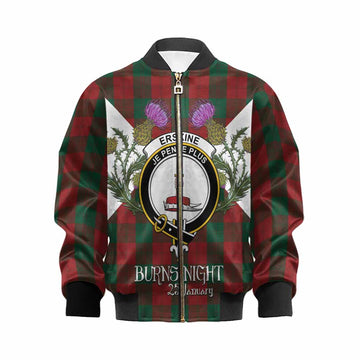 Erskine Tartan Family Crest Kid Bomber Jacket Scottish Burns Night Thistle Floral