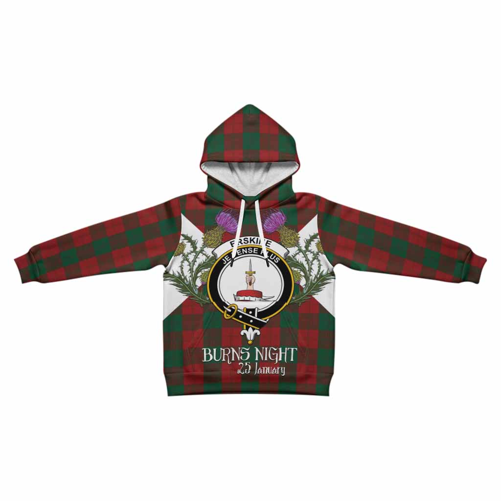 Erskine Tartan Family Crest Kid Hoodie Scottish Burns Night Thistle Floral
