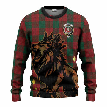 Erskine Tartan Family Crest Knitted Sweater Crowned Lion Roaring