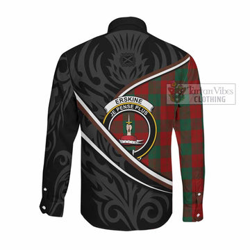 Erskine Tartan Family Crest Long Sleeve Button Shirts Celtic Scottish Thistle Floral