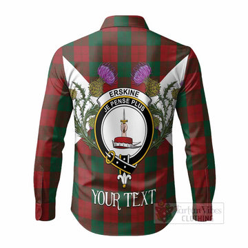 Erskine Tartan Family Crest Long Sleeve Button Shirts Scottish Burns Night Thistle Floral