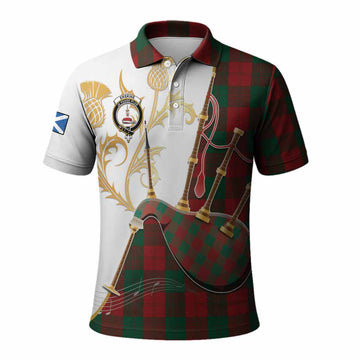 Erskine Tartan Family Crest Polo Shirt Bagpipes with Scottish Thistle
