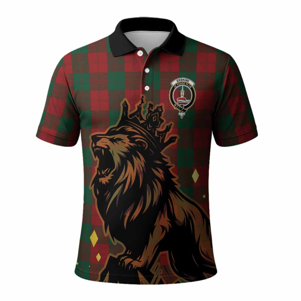 Erskine Tartan Family Crest Polo Shirt Crowned Lion Roaring