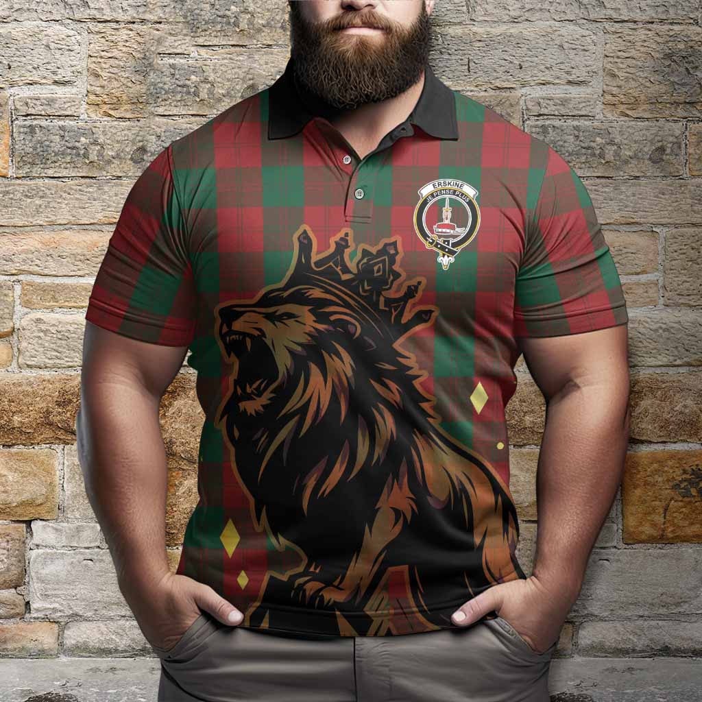 Erskine Tartan Family Crest Polo Shirt Crowned Lion Roaring