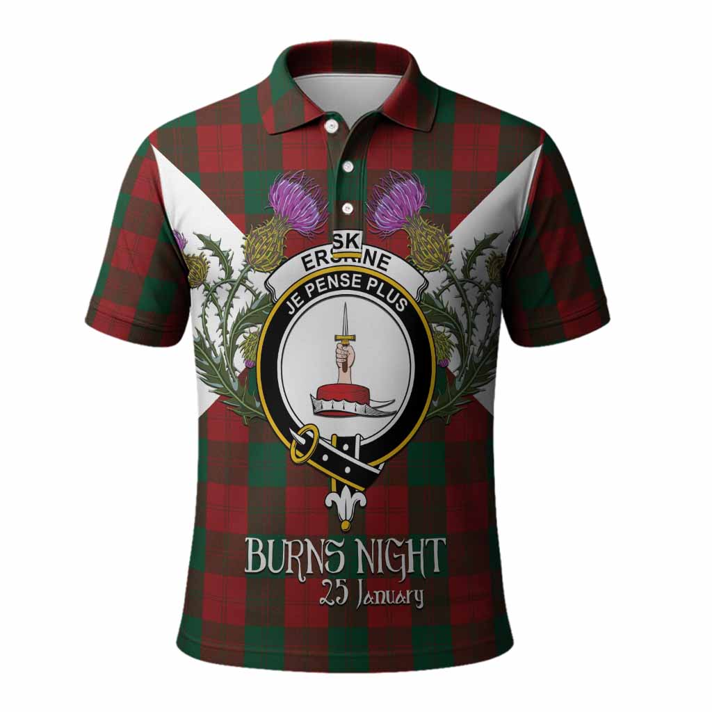 Erskine Tartan Family Crest Polo Shirt Scottish Burns Night Thistle Floral