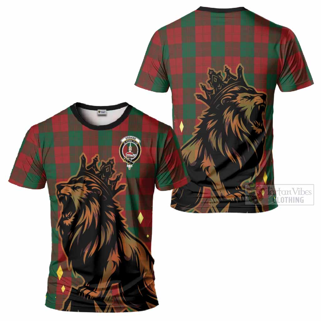 Erskine Tartan Family Crest T-Shirt Crowned Lion Roaring