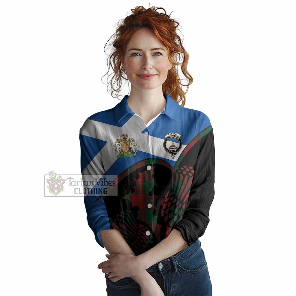 Erskine Tartan Family Crest Women Casual Shirt Scotland Thistle Floral Flag Style