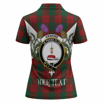 Erskine Tartan Family Crest Women Polo Shirt Scottish Burns Night Thistle Floral