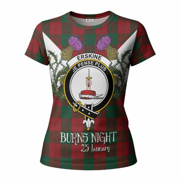 Erskine Tartan Family Crest Women T shirt Scottish Burns Night Thistle Floral