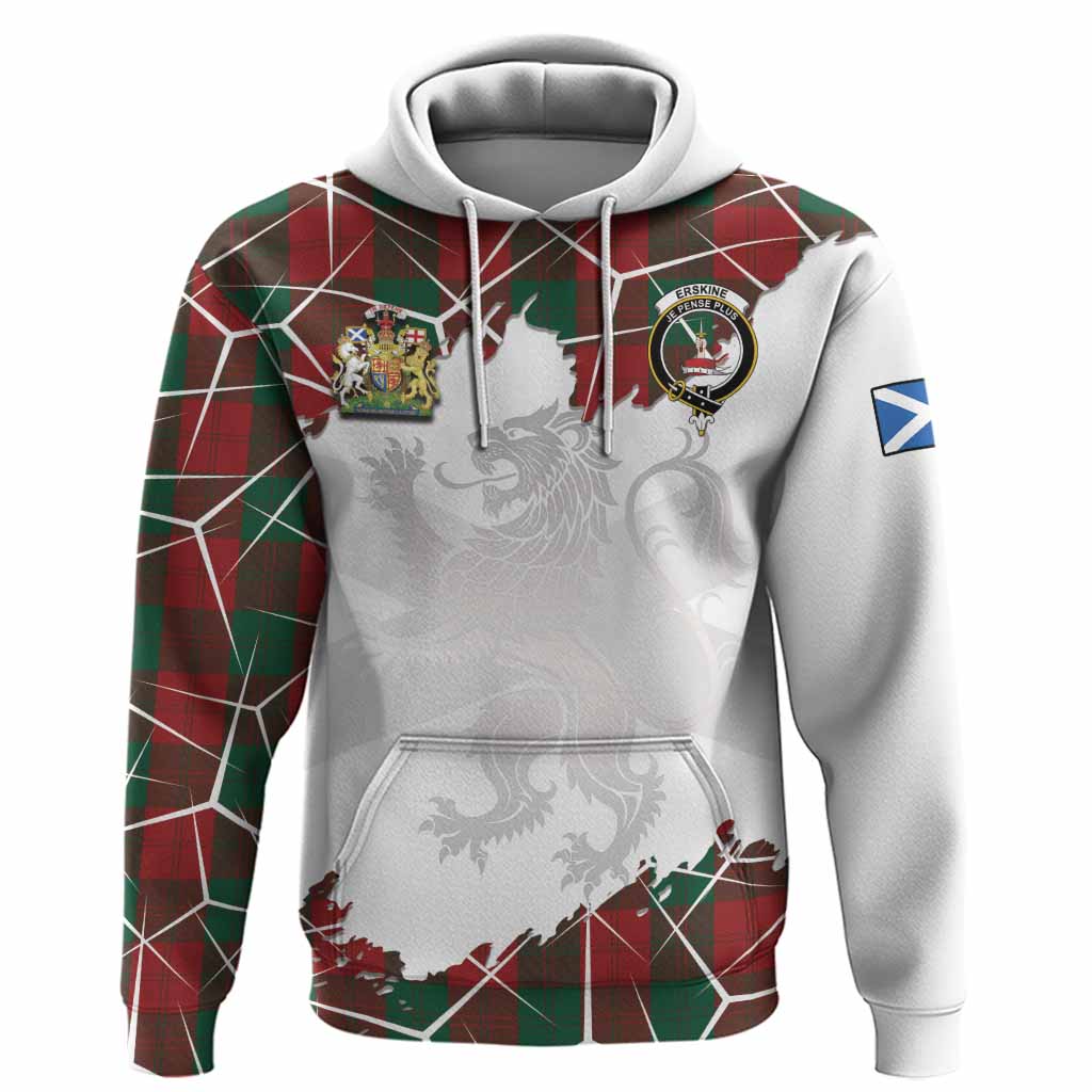 Erskine Tartan Hoodie with Family Crest and Lion Rampant Grunge Style