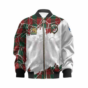 Erskine Tartan Kid Bomber Jacket with Family Crest and Lion Rampant Grunge Style