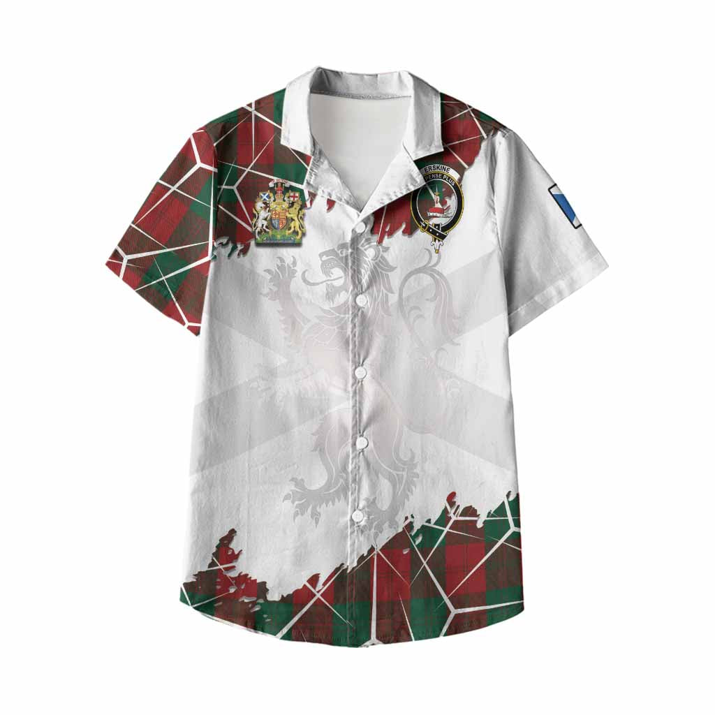 Erskine Tartan Kid Hawaiian Shirt with Family Crest and Lion Rampant Grunge Style