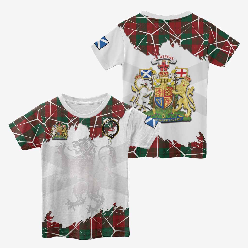 Erskine Tartan Kid T-shirt with Family Crest and Lion Rampant Grunge Style
